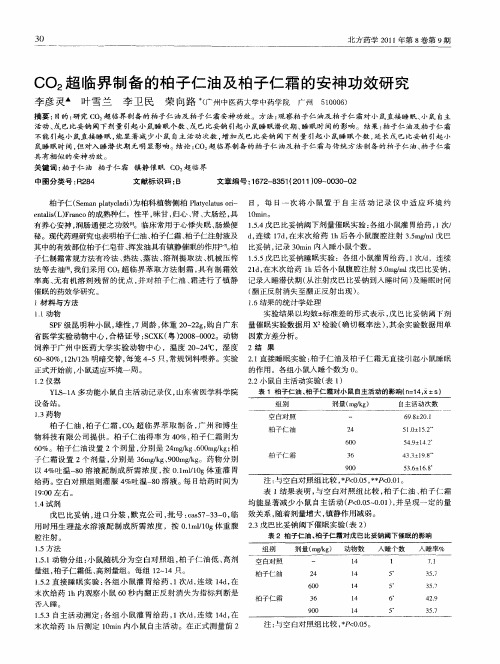 CO_2超临界制备的柏子仁油及柏子仁霜的安神功效研究