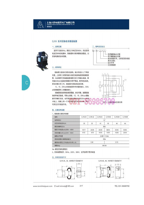 CJ19系列切换电容接触器 CJ19