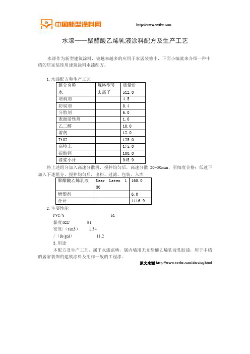 水漆——聚醋酸乙烯乳液涂料配方及生产工艺