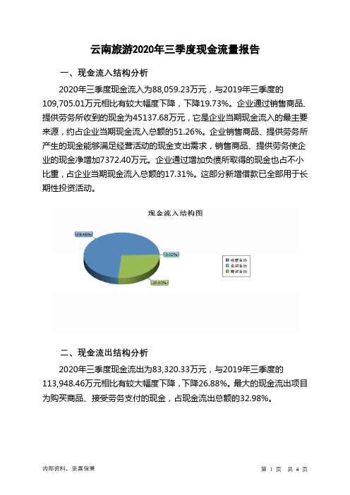 云南旅游2020年三季度现金流量报告