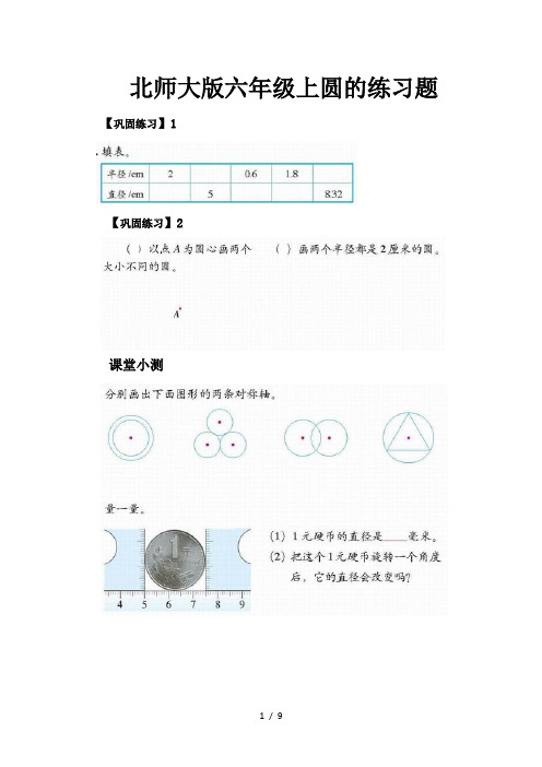 北师大版六年级上圆的练习题