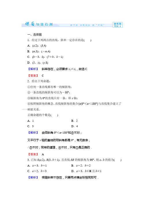 人教新课标版数学高一B版必修2课时作业  直线方程的概念与直线的斜率