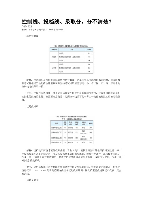 控制线、投档线、录取分，分不清楚？