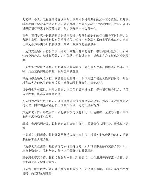 银行普惠金融交流发言稿