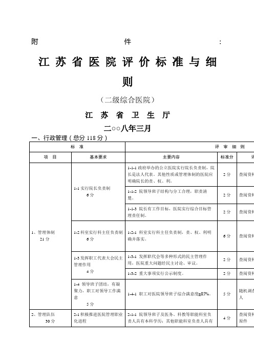 江苏省二级综合医院评价标准与细则