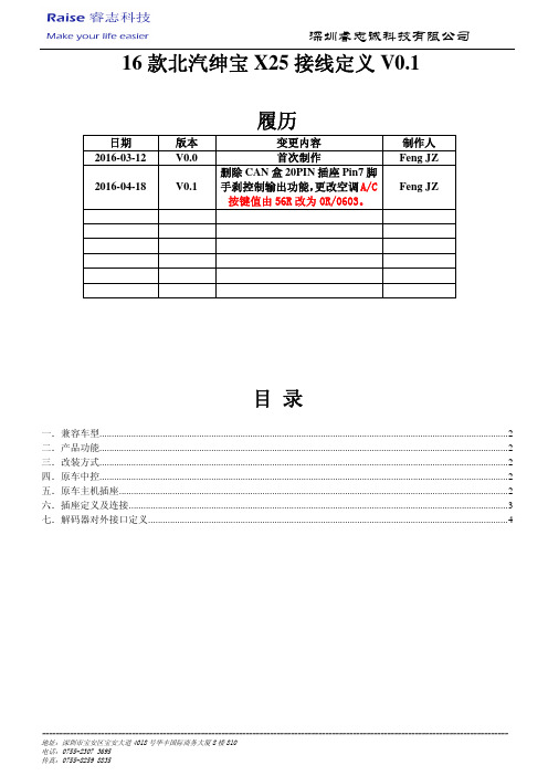 16款北汽绅宝X25接线定义V0.1