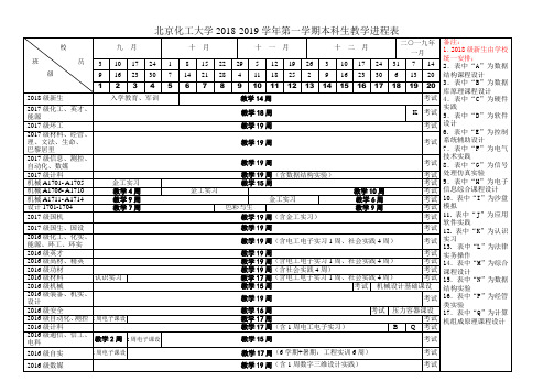 北京化工大学2018-2019学年第一学期本科生教学进程表