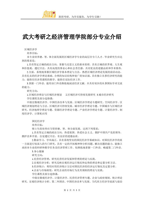 武大考研之经济管理学院部分专业介绍