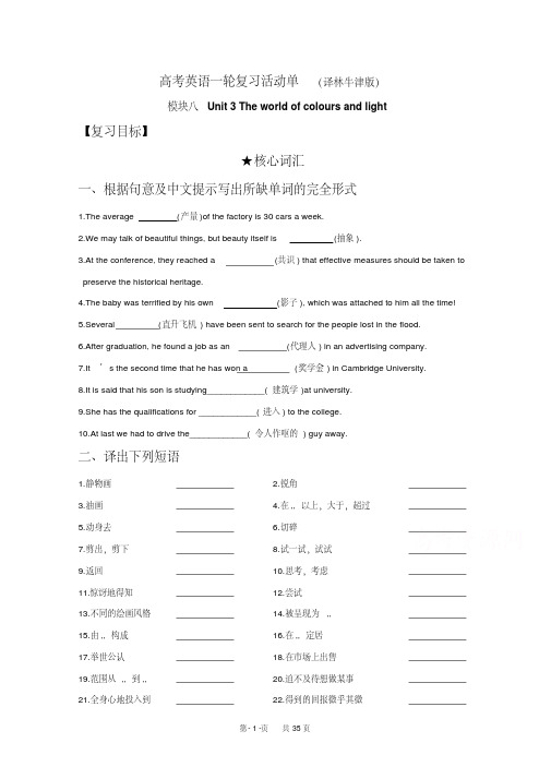 高考英语一轮复习活动单(译林牛津版模块八Unit3)
