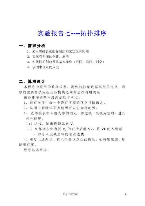 数据结构-拓扑排序-实验报告与代码