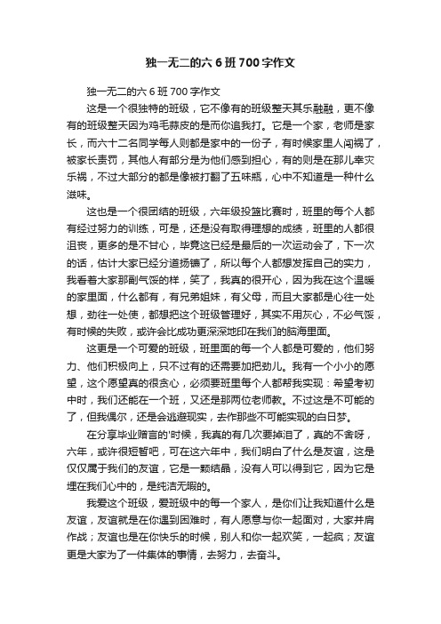 独一无二的六6班700字作文