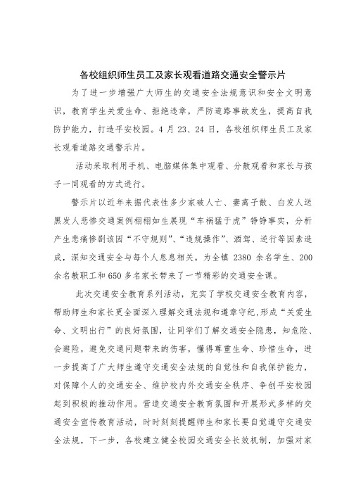 各校组织师生及家长观看交通安全警示片