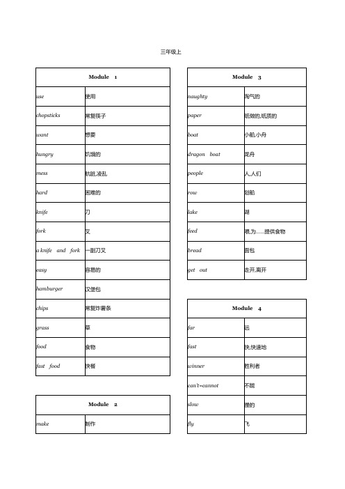 外研社英语一年级起点三年级上下单词