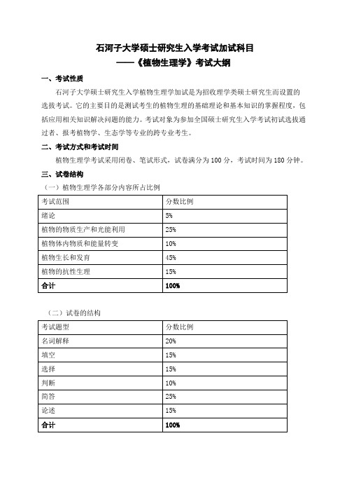 石河子大学硕士研究生入学考试加试科目