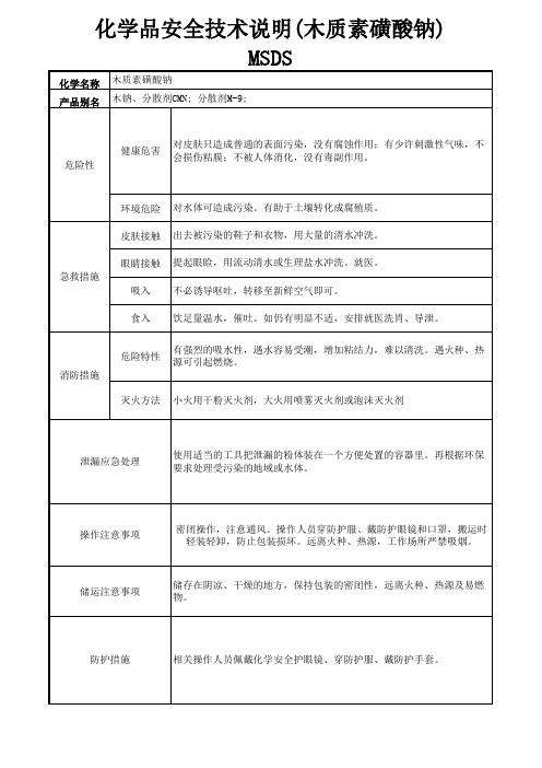 化学品安全技术说明(木质素磺酸钠)