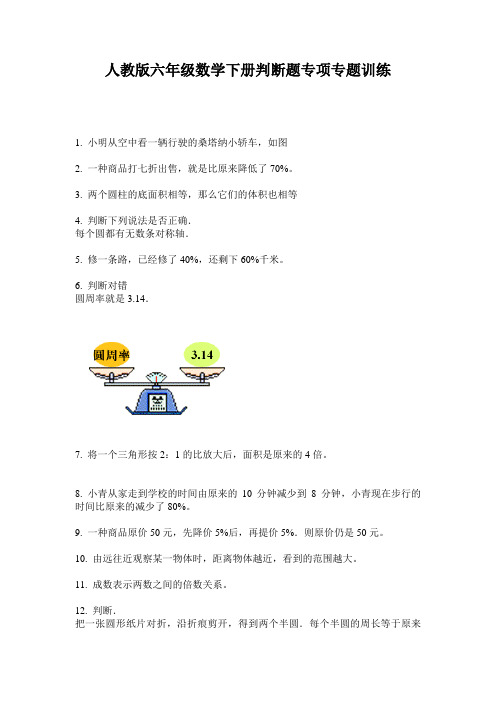 人教版六年级数学下册判断题专项专题训练