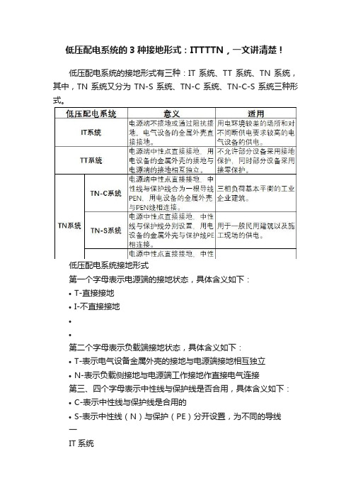 低压配电系统的3种接地形式：ITTTTN，一文讲清楚！