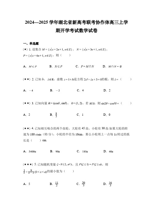 2024—2025学年湖北省新高考联考协作体高三上学期开学考试数学试卷