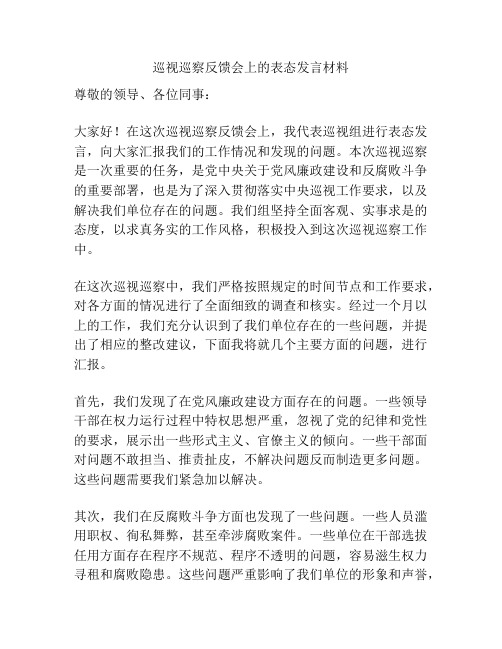 巡视巡察反馈会上的表态发言材料