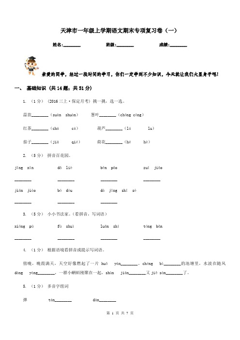 天津市一年级上学期语文期末专项复习卷(一)