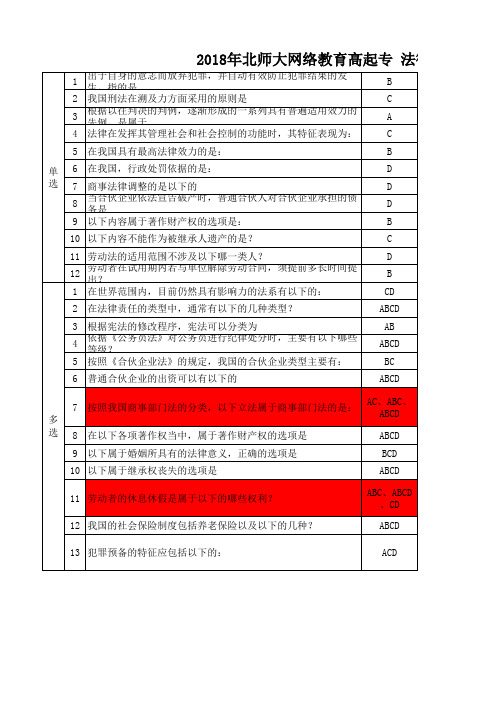 北师大网络教育法律基础在线作业答案 分