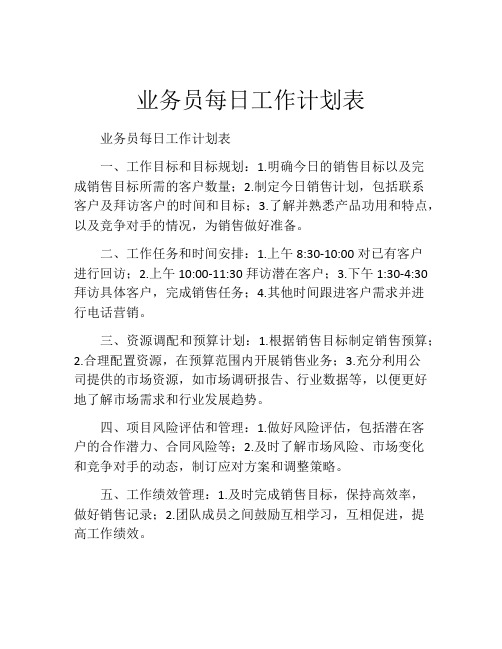 业务员每日工作计划表