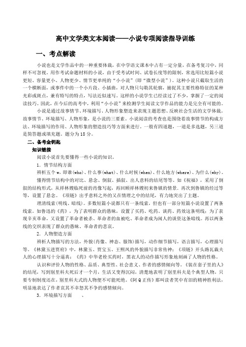 高三语文文学类文本阅读——小说专项阅读指导训练