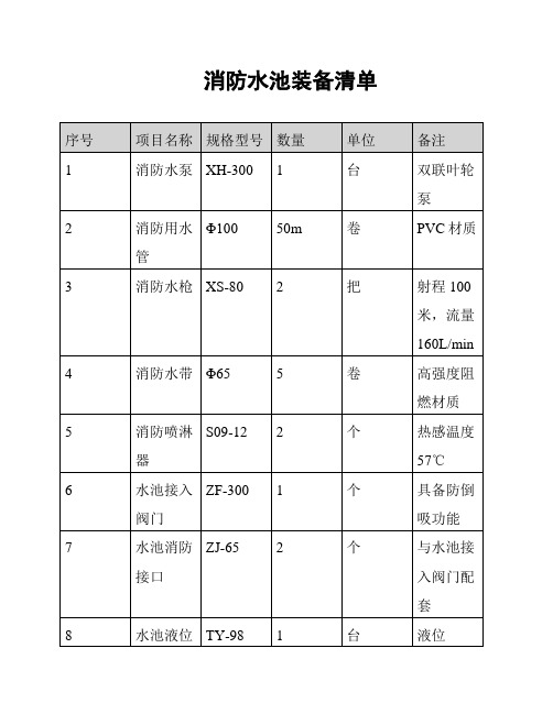 消防水池装备清单