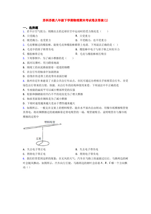 苏科苏教八年级下学期物理期末考试卷及答案(1)