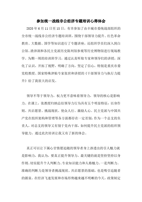 参加统一战线非公经济专题培训心得体会