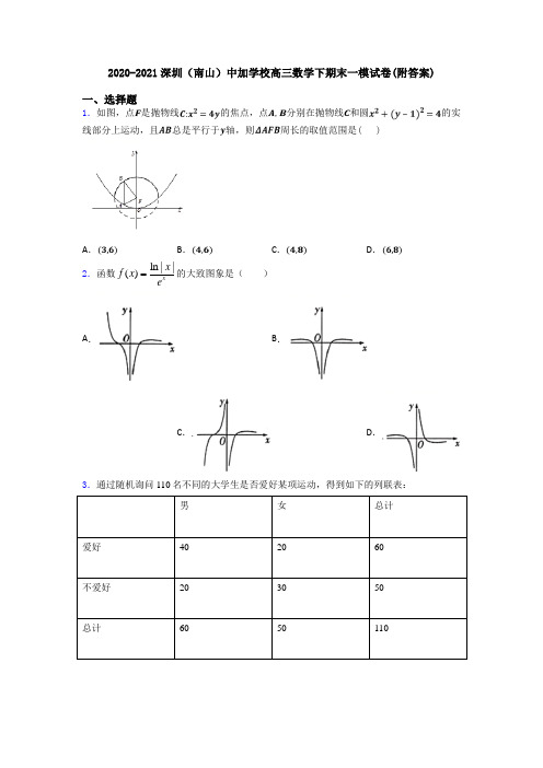 2020-2021深圳(南山)中加学校高三数学下期末一模试卷(附答案)
