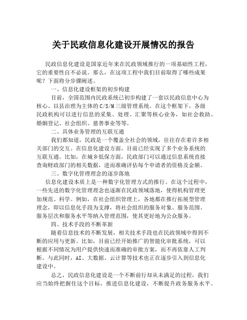 关于民政信息化建设开展情况的报告