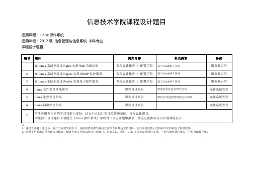 河南中医学院信息技术学院linux课程设计题目-Linux操作系统-2012级-信息管理与信息系统专业