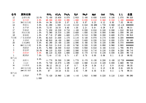 原料配方计算表