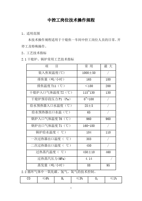 干熄焦中控工岗位技术操作规程