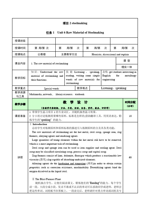 Raw Material of Steelmaking 冶金专业英语教案