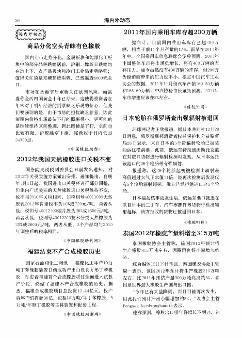 2012年我国天然橡胶进口关税不变