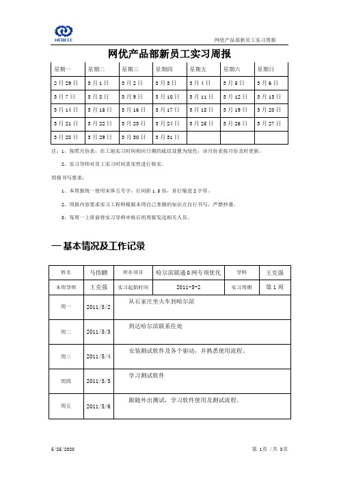 网优产品部员工实习周报-马伟鹏(2011年05月2日—2011年05月8日)-审核后2