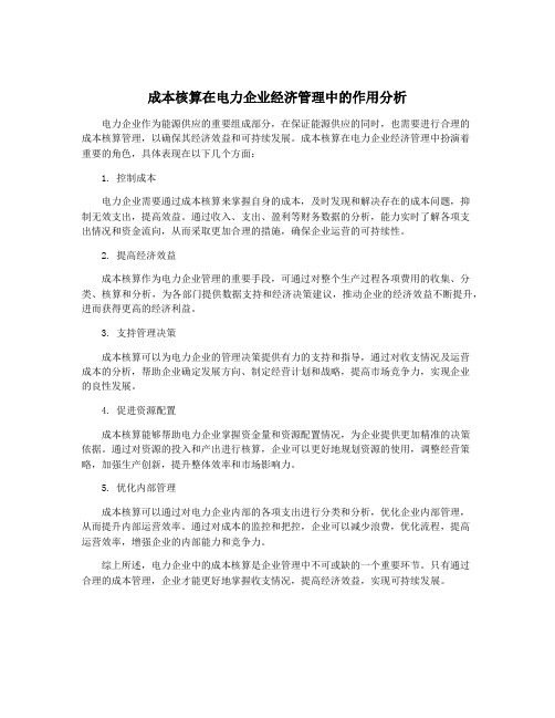 成本核算在电力企业经济管理中的作用分析