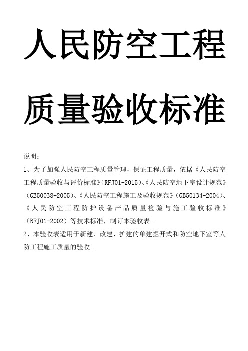 最新贵州人民防空工程质量验收标准(验收表格)