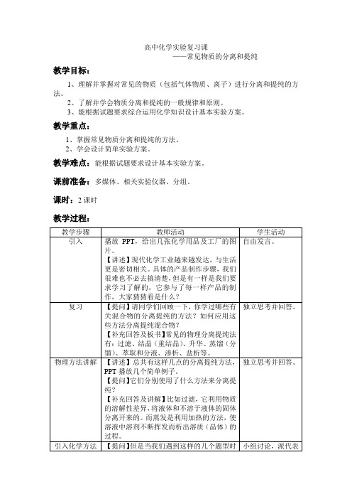 高中化学实验复习课——物质分离与提纯