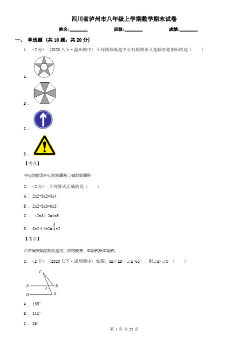 四川省泸州市八年级上学期数学期末试卷