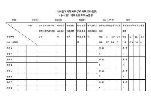 医院手术室健康教育专项检查表模板