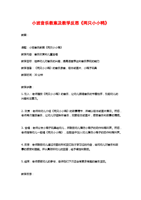 小班音乐教案及教学反思《两只小小鸭》