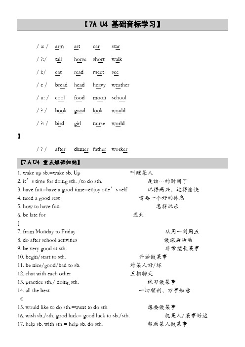 译林牛津重点初中英语7年级上册(7A)第四单元Unit4知识点汇总