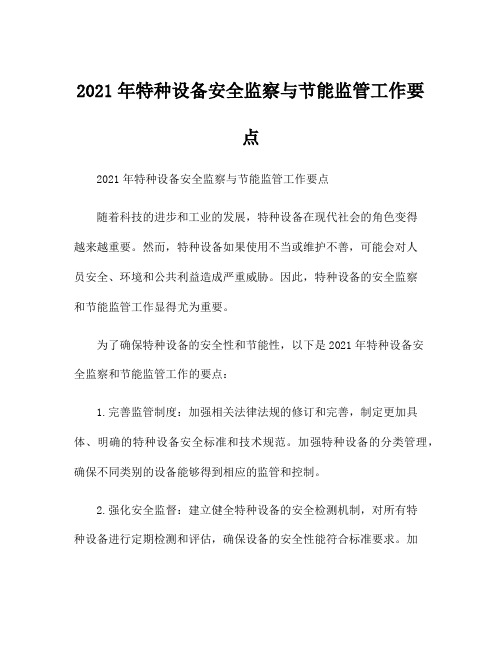 2021年特种设备安全监察与节能监管工作要点