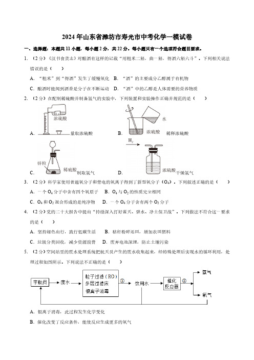 2024年山东省潍坊市寿光市中考一模化学试卷(含解析)