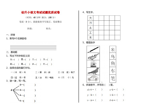 幼升小语文考试试题优质试卷