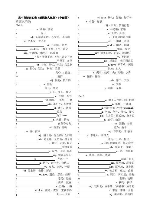 新课标人教版高中英语词汇表(必修1) (中翻英) Unit1-Unit3