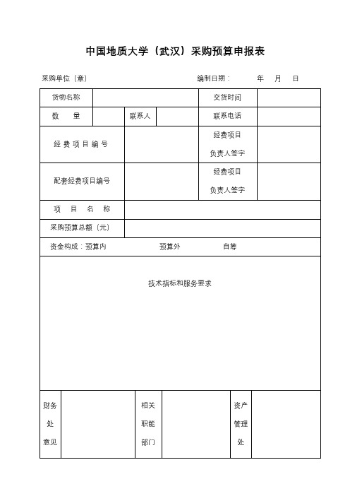 中国地质大学(武汉)采购预算申报表【模板】